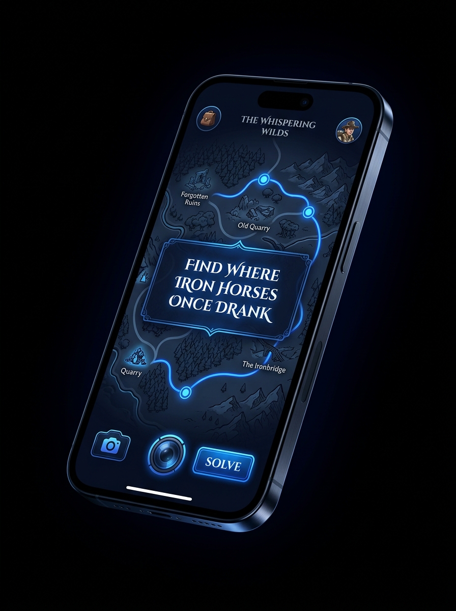 SideQuest app preview showing a real-world riddle quest in progress